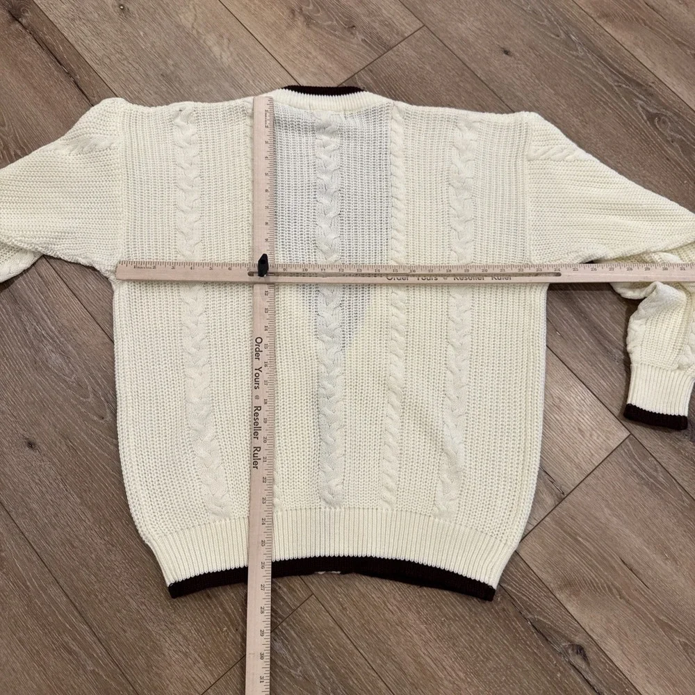 TownCraft Cardigan Mens L Tall Cable Knit‎ Acrylic 80s 90s Retro Sweater Vintage